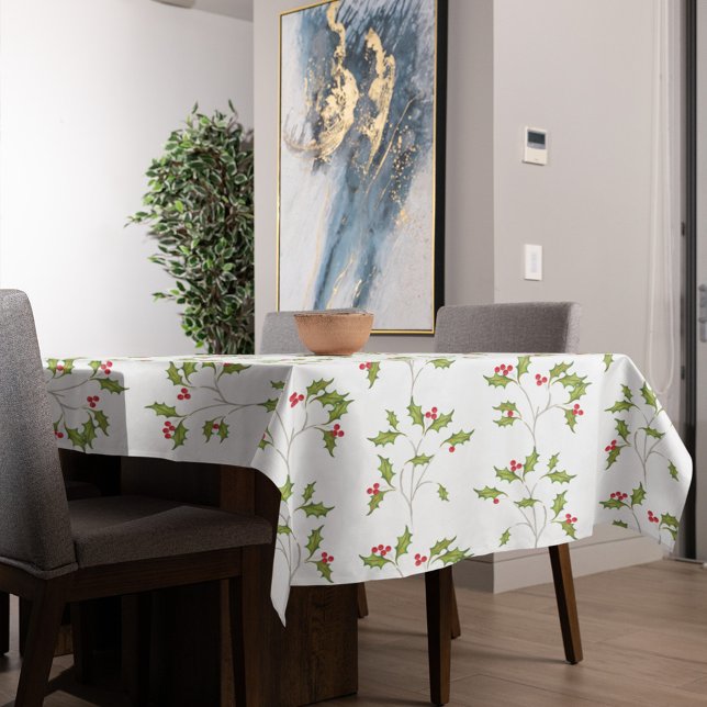 Toalha De Mesa Simples Natal Aquarela Holly Berries Greenery (Christmas holiday holly berried pattern tablecloth)