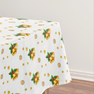Toalha De Mesa Sinos de Natal Elegantes em Ouro e Confete Dourado