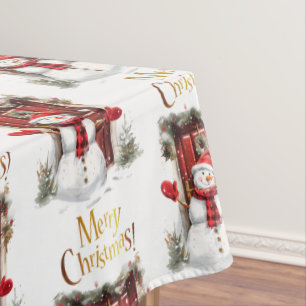 Toalha De Mesa Snowman Dourado Feliz Texto de Natal