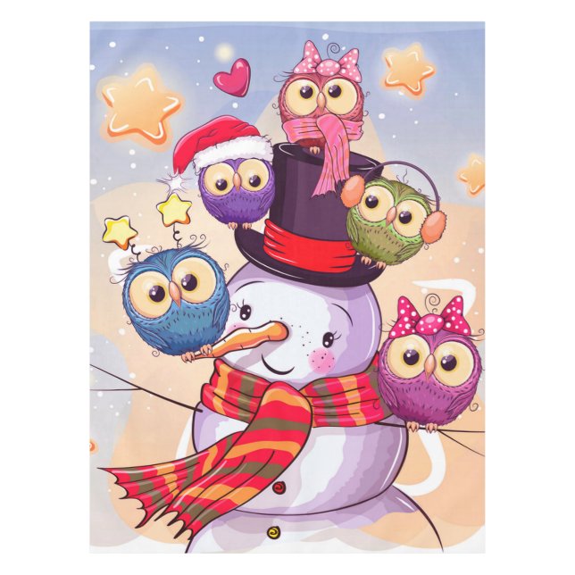 Toalha De Mesa Snowman & Owls (Frente)