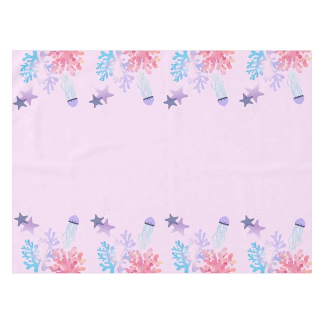 Toalha de Mesa Sob o Mar  Aniversário Rosa e Roxo (Frente (Horizontal))