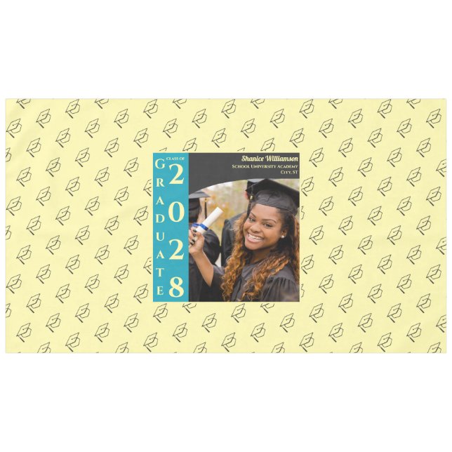 Toalha De Mesa Soft Yellow Modern Graduation Photo Cap Pattern (Frente (Horizontal))