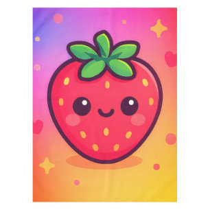 Toalha De Mesa Sorrindo Kawaii Strawberry no moinho de gradiente