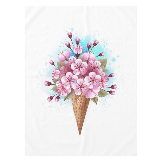 Toalha De Mesa Sorvete Waffle Rosa Sakura Cone (Frente)