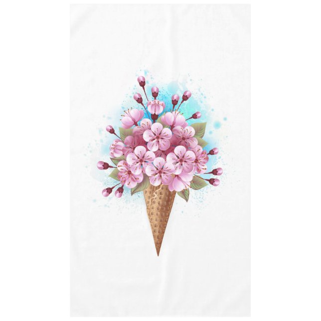 Toalha De Mesa Sorvete Waffle Rosa Sakura Cone (Frente)