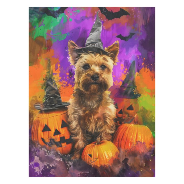 Toalha De Mesa Spookin Cairn Terrier Dog Halloween Witch Pumpkin (Frente)
