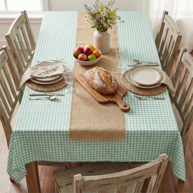 Toalha De Mesa Spring Mint Green Gingham Plaid  (Criador carregado)