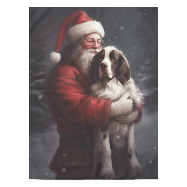 Toalha De Mesa Springer Spaniel Papai Noel Natal Festivo (Frente)