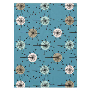 Toalha De Mesa Sputnik Starburst Flowers Teal Dourado