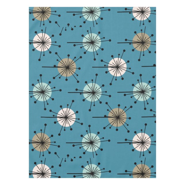 Toalha De Mesa Sputnik Starburst Flowers Teal Dourado (Frente)
