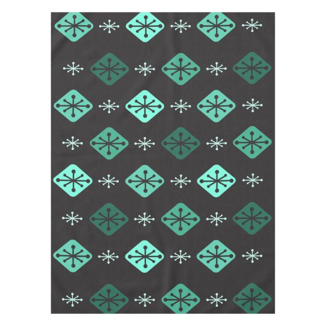Toalha De Mesa Starbursts do século médio Diamantes Turquesa Negr (Frente)