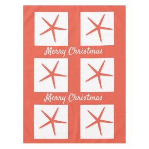 Toalha De Mesa Starfish Feliz Natal Coral Branco Laranja 2023