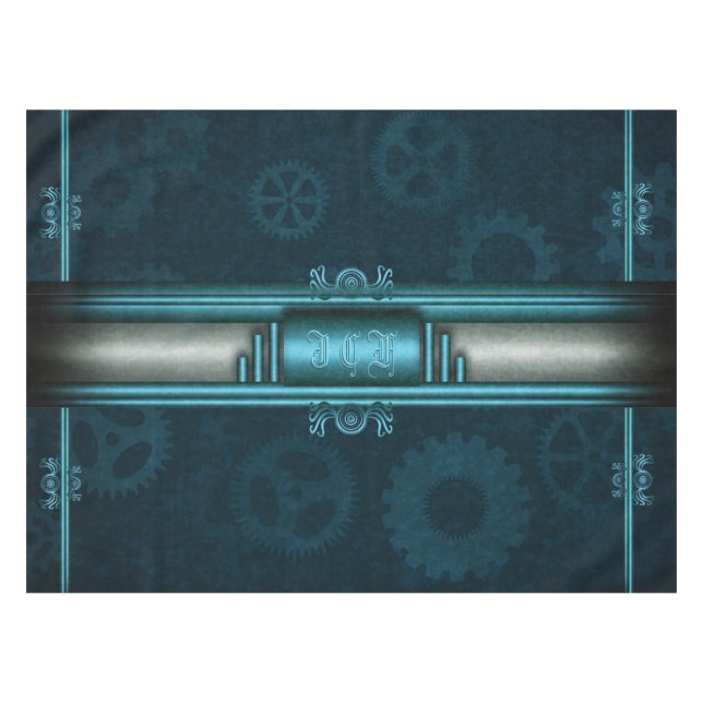 Toalha De Mesa Steampunk, azul-gelo em sapos, Monograma (Frente (Horizontal))