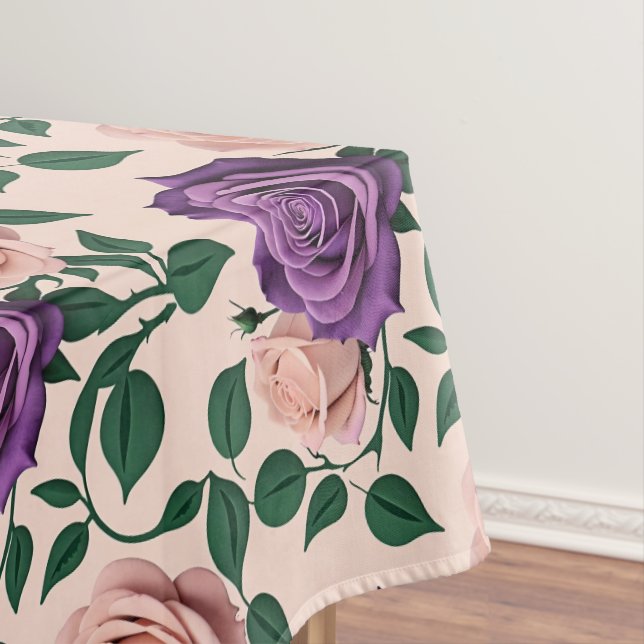 Toalha De Mesa Stylized Purple Roses With Green Accents (Posição Original)