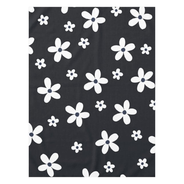 Toalha De Mesa Summer Boho Black White Daisy Flowers (Frente)