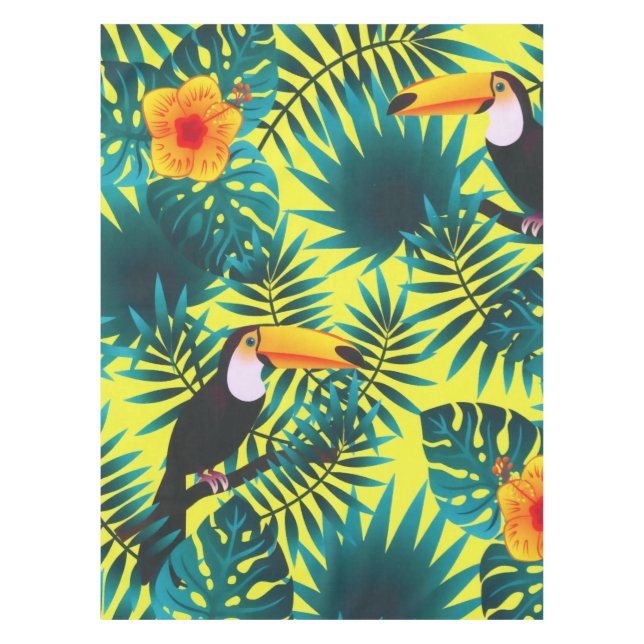Toalha De Mesa Summer Greenery Tropical Toucan Jungle Foliage  (Frente)