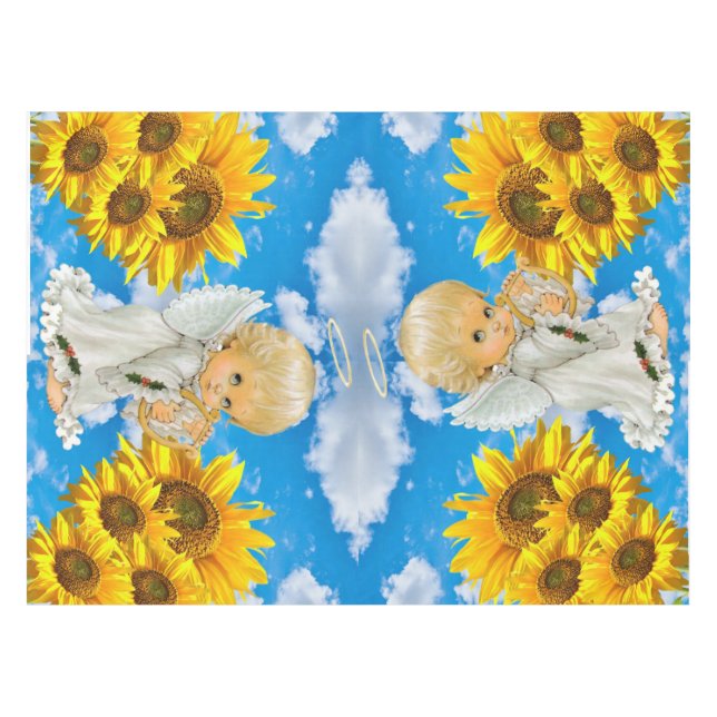 Toalha De Mesa Sunflower Baby Angel Floral Sky Tablecloth (Frente (Horizontal))