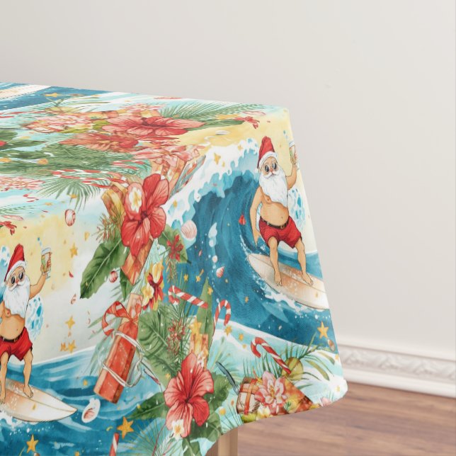 Toalha De Mesa Surfing Santa Christmas with Santa Surfer  (Posição Original)