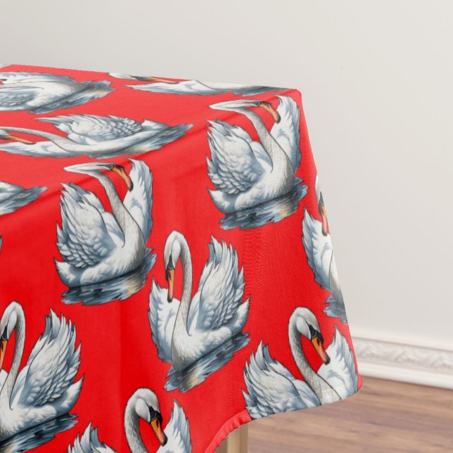 Toalha De Mesa Swan Birds Pattern Design on Red (Criador carregado)