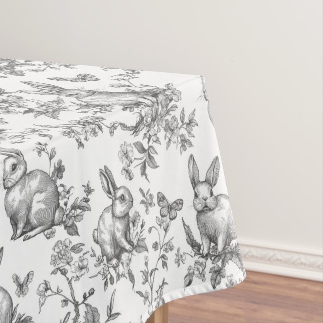 Toalha De Mesa Sweet Black Bunny Rabbits French Toile (Posição Original)