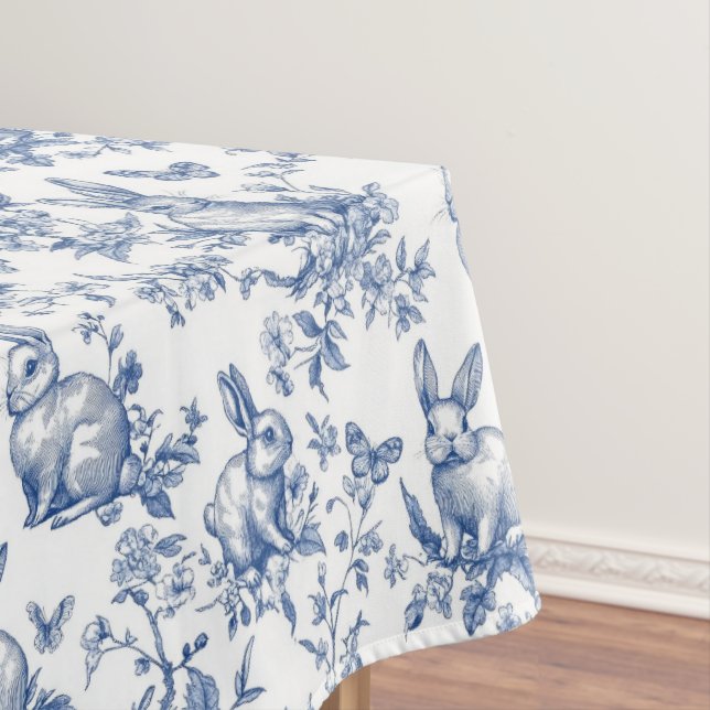 Toalha De Mesa Sweet Blue Bunny Rabbits French Toile (Posição Original)