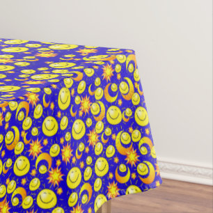 Toalha De Mesa Tablecloa Amarelo Laranja Estrelas Sun Lua Azul