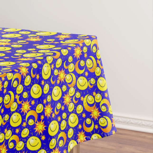 Toalha De Mesa Tablecloa Amarelo Laranja Estrelas Sun Lua Azul (Posição Original)