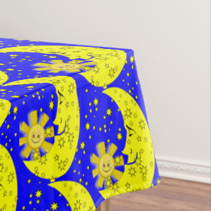 Toalha De Mesa Tablecloa Amarelo Sol Lua Estrelas Azul