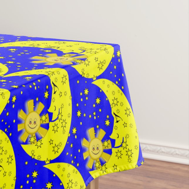 Toalha De Mesa Tablecloa Amarelo Sol Lua Estrelas Azul (Posição Original)