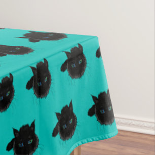 Toalha De Mesa Tableclota de Gato Preto Verde Azul