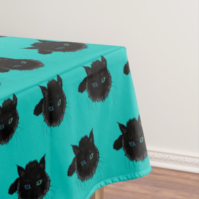 Toalha De Mesa Tableclota de Gato Preto Verde Azul (Posição Original)