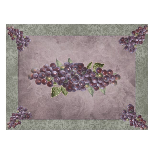 Toalha De Mesa Tablecloth 52x70 Uvas com Fundo Floral (Frente (Horizontal))