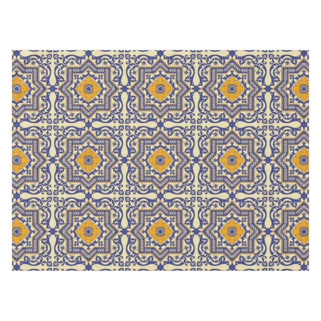 Toalha De Mesa Tablecloth alaranjado azul do estilo cerâmico de (Frente (Horizontal))