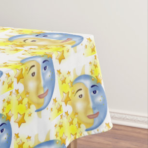 Toalha De Mesa Tablecloth Amarelo Sol Azul Lua Amarelo Estrelas