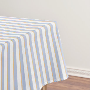 Toalha De Mesa Tablecloth Azul Pálido e Faixa Laranja