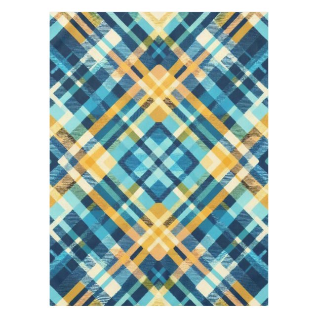 Toalha De Mesa Tablecloth Blue Yellow Xadrez (Frente)