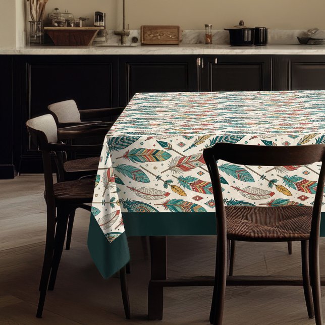 Toalha De Mesa Tablecloth Bohemiana com Penas de Setas (Bohemian Tablecloth Featuring Arrows Feathers)