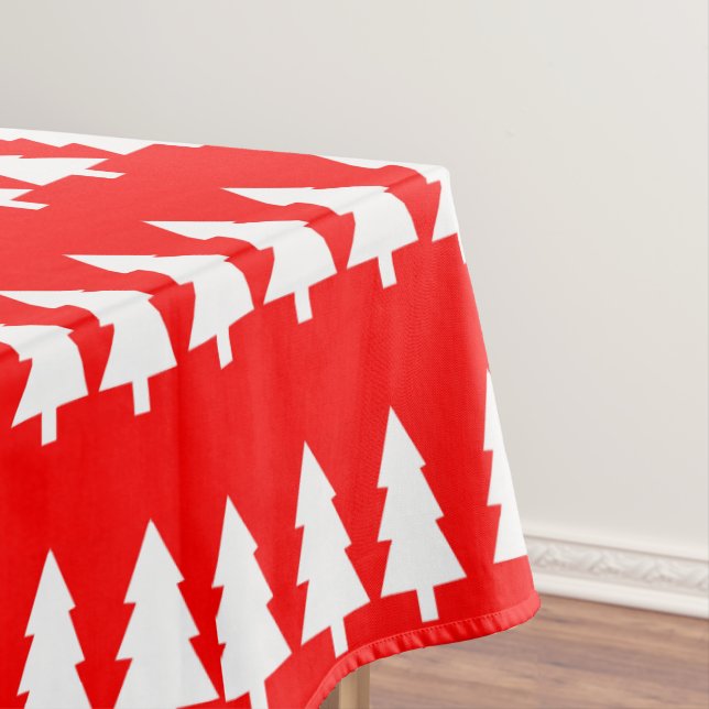 Toalha De Mesa Tablecloth, Branca, Árvores de Natal Vermelhas (Posição Original)