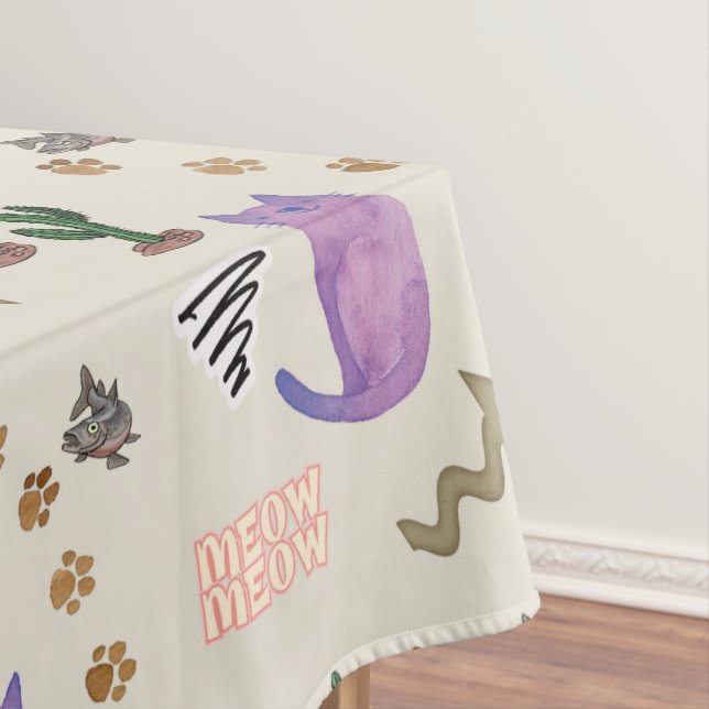 Toalha De Mesa Tablecloth Cat Fish Cactus Paws Meow (Posição Original)