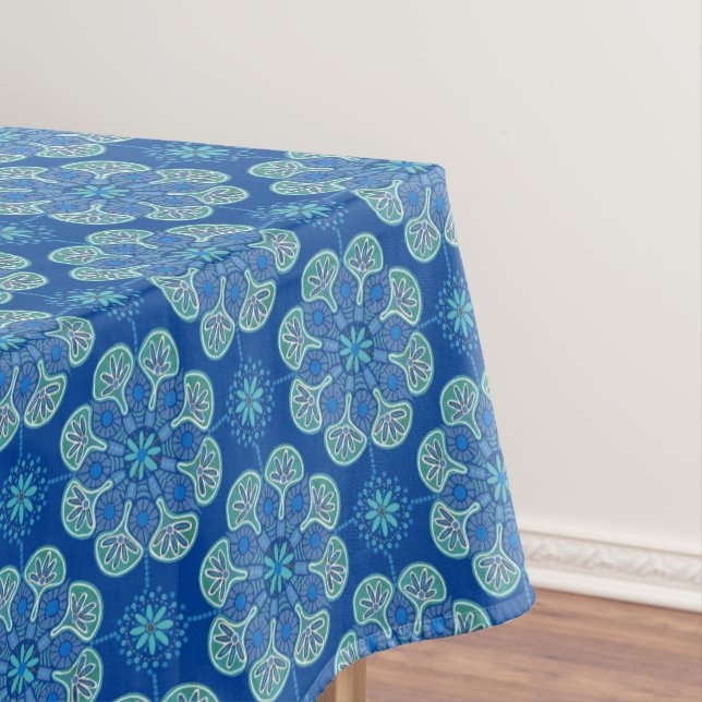 Toalha De Mesa Tablecloth com medalhões azuis e verdes (Posição Original)