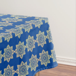 Toalha De Mesa Tablecloth com medalhões de ouro em azul