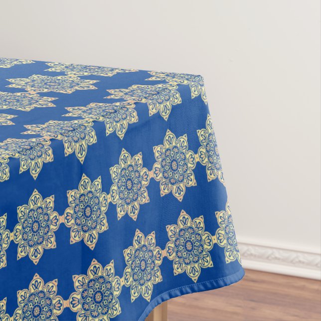 Toalha De Mesa Tablecloth com medalhões de ouro em azul (Posição Original)