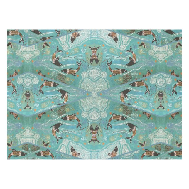 Toalha De Mesa Tablecloth de Arte Aboriginal Sonhando com Golfinh (Frente (Horizontal))