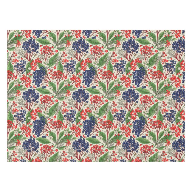 Toalha De Mesa Tablecloth de Berries Azul e Vermelho Japonês (Frente (Horizontal))