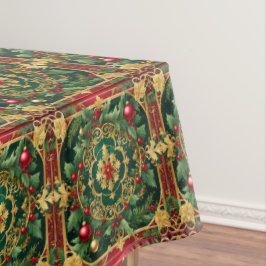 Toalha De Mesa Tablecloth de Férias Douradas Verdes Vermelhas