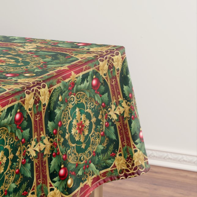 Toalha De Mesa Tablecloth de Férias Douradas Verdes Vermelhas (Posição Original)