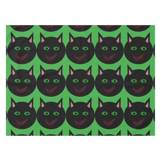 Toalha De Mesa Tablecloth de Gato Negro Halloween (Frente (Horizontal))