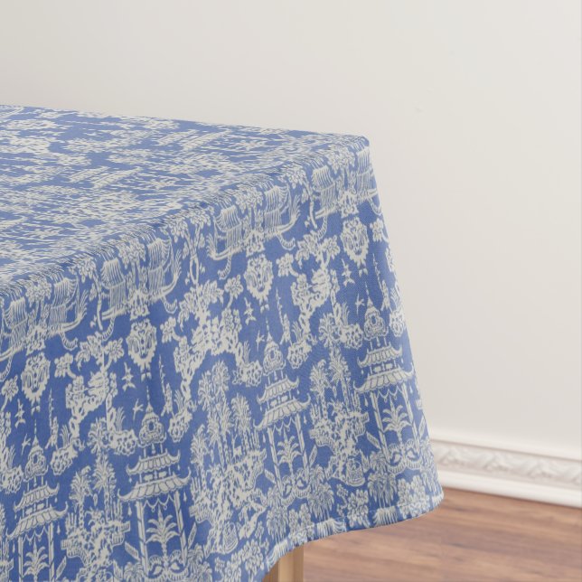 Toalha De Mesa Tablecloth de Jantar de Algodão Branco Azul (Posição Original)