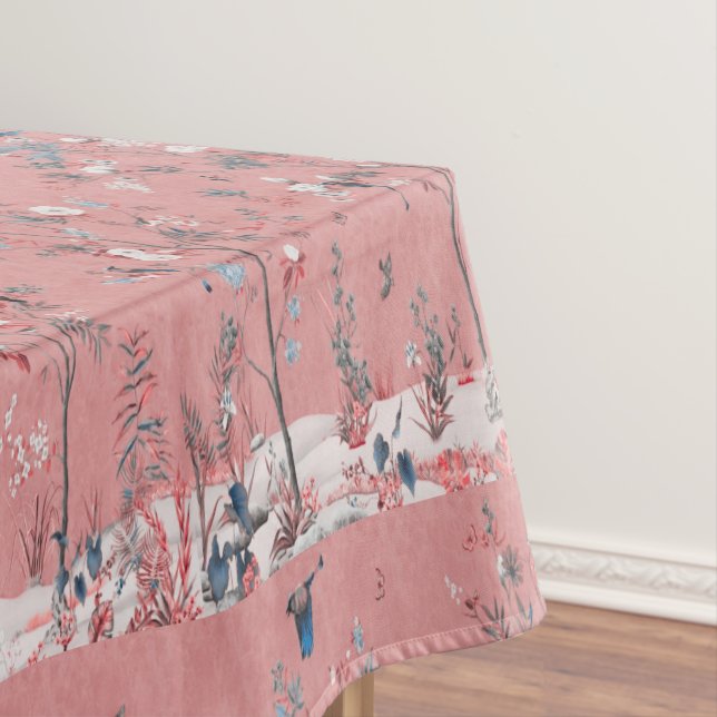 Toalha De Mesa Tablecloth de Jantar de Algodão Chinoiserie Rosa (Posição Original)