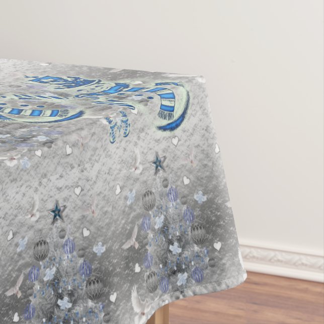 Toalha De Mesa Tablecloth de Natal, Feliz Blue Silver Snowman (Posição Original)